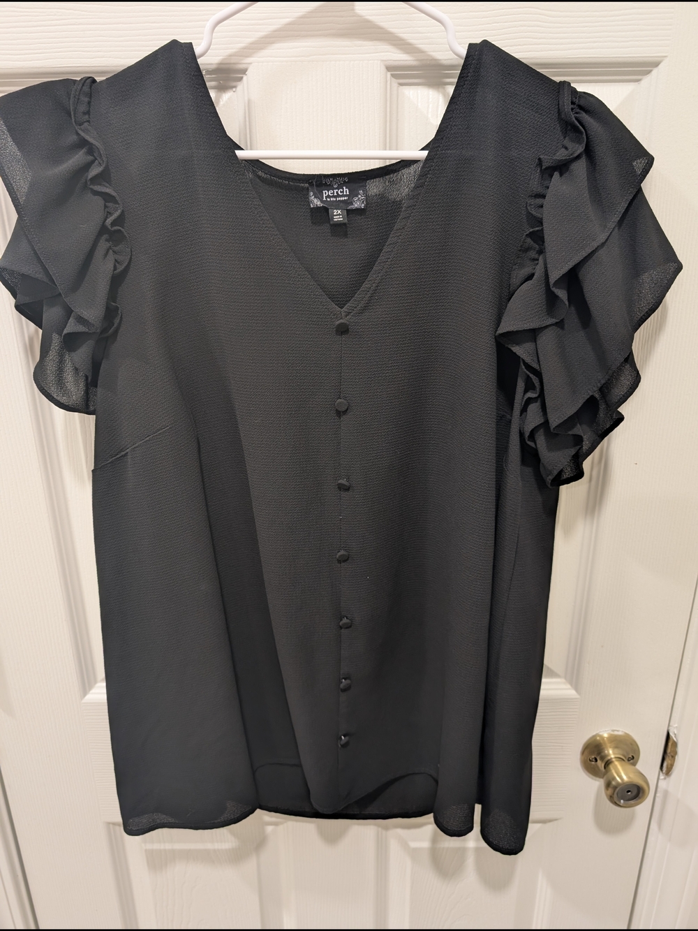 Blu Pepper Black Ruffle Sleeve Button-Front Blouse